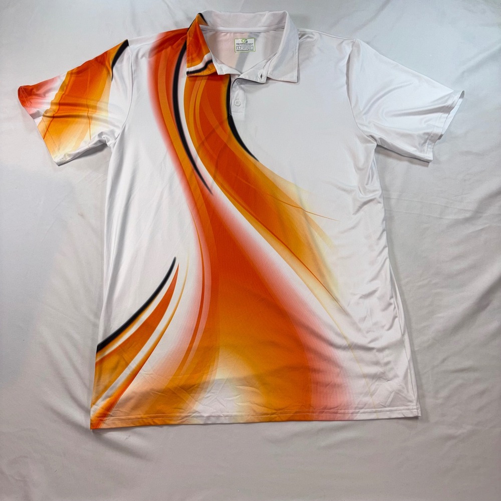 Obnoxious Golf Mens Large Tall Polo Shirt OrangeWhite Abstract Swirl Performance
